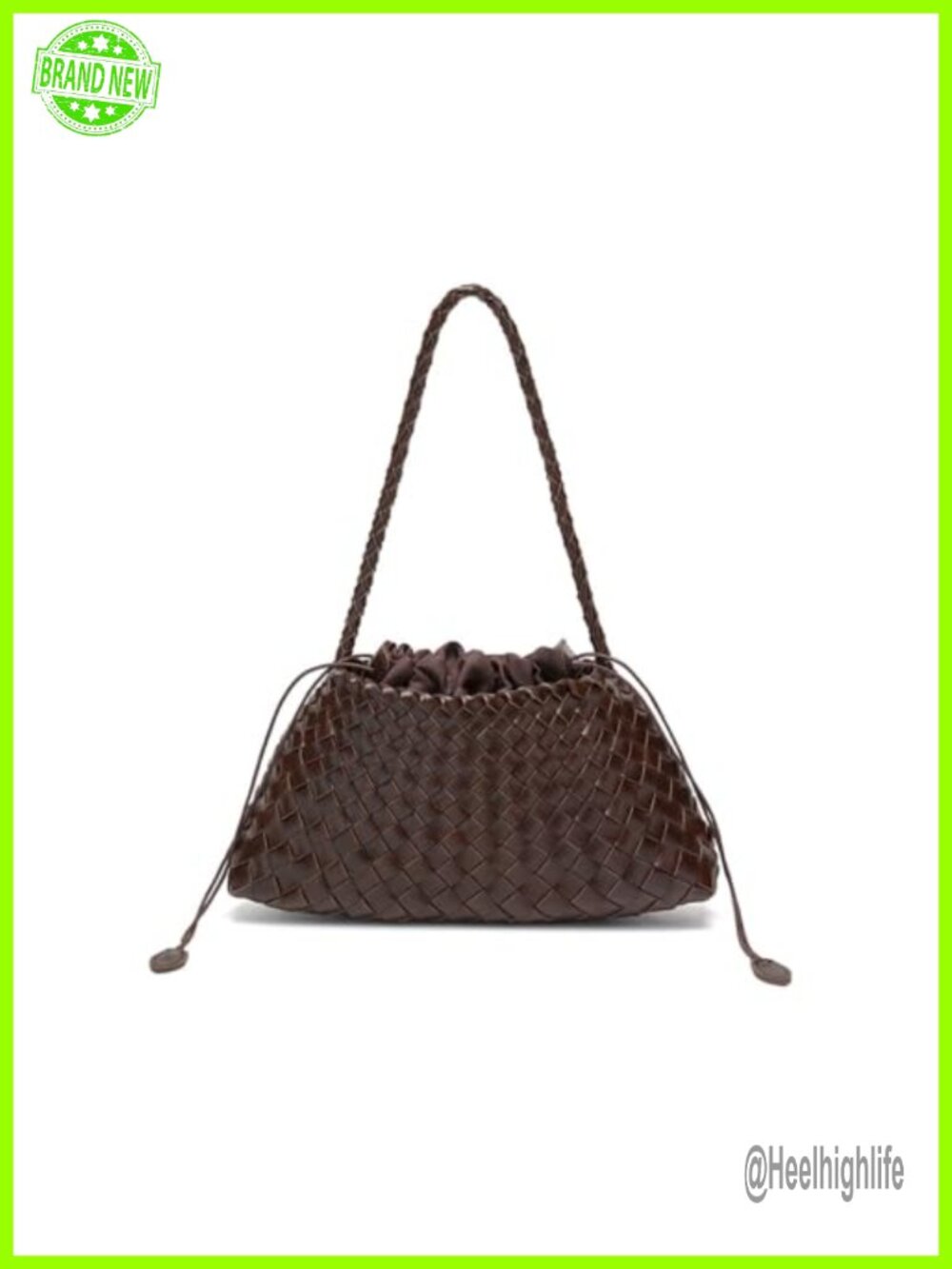 Woven Hobo Bag Vegan Leather Underarm Shoulder Purse Drawstring